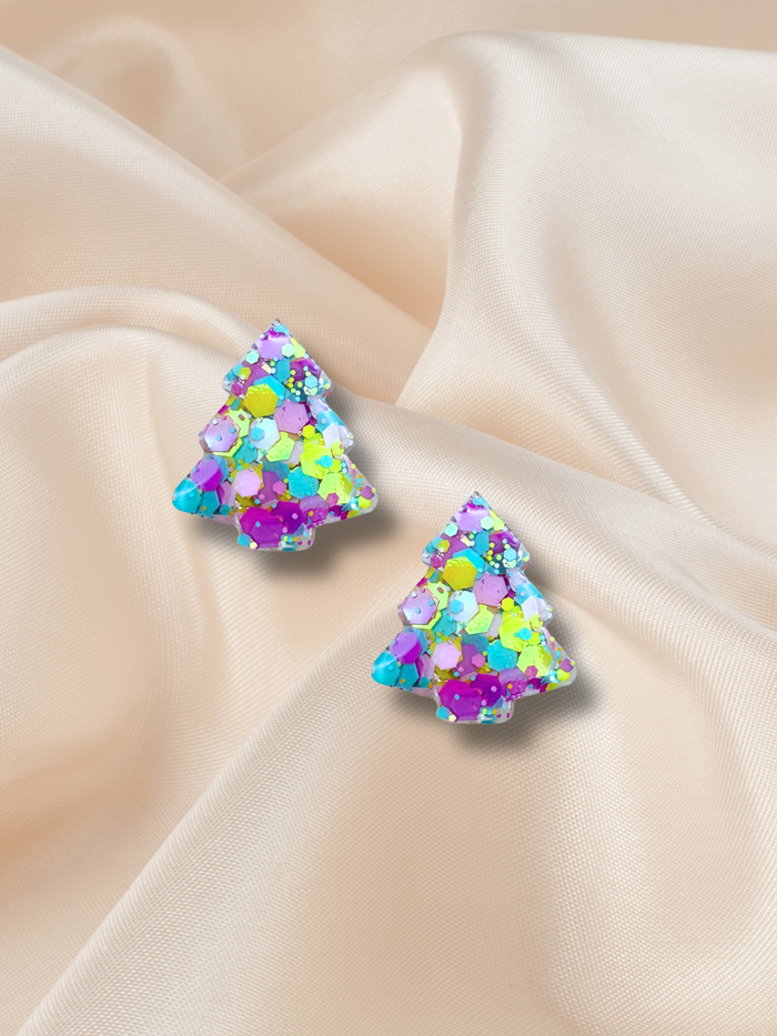2cm Christmas Tree Studs Merry Pastel
