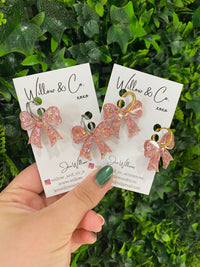 Bow Hoop Dangle Pink Glimmer