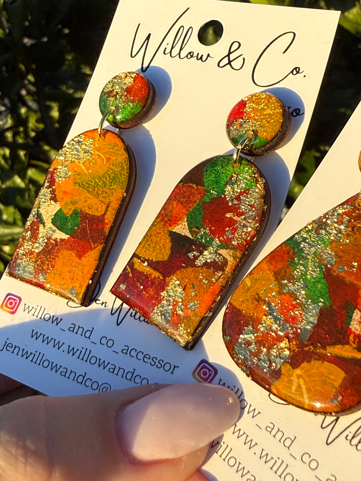 Hand painted Large Oval Dangle Golden Maple