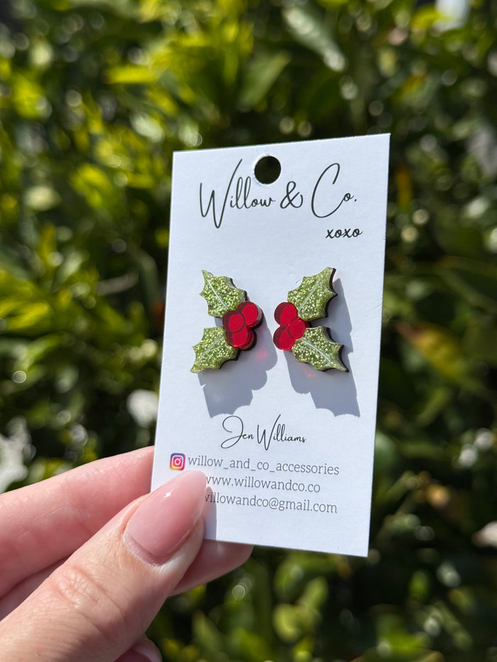 Christmas Holly Studs
