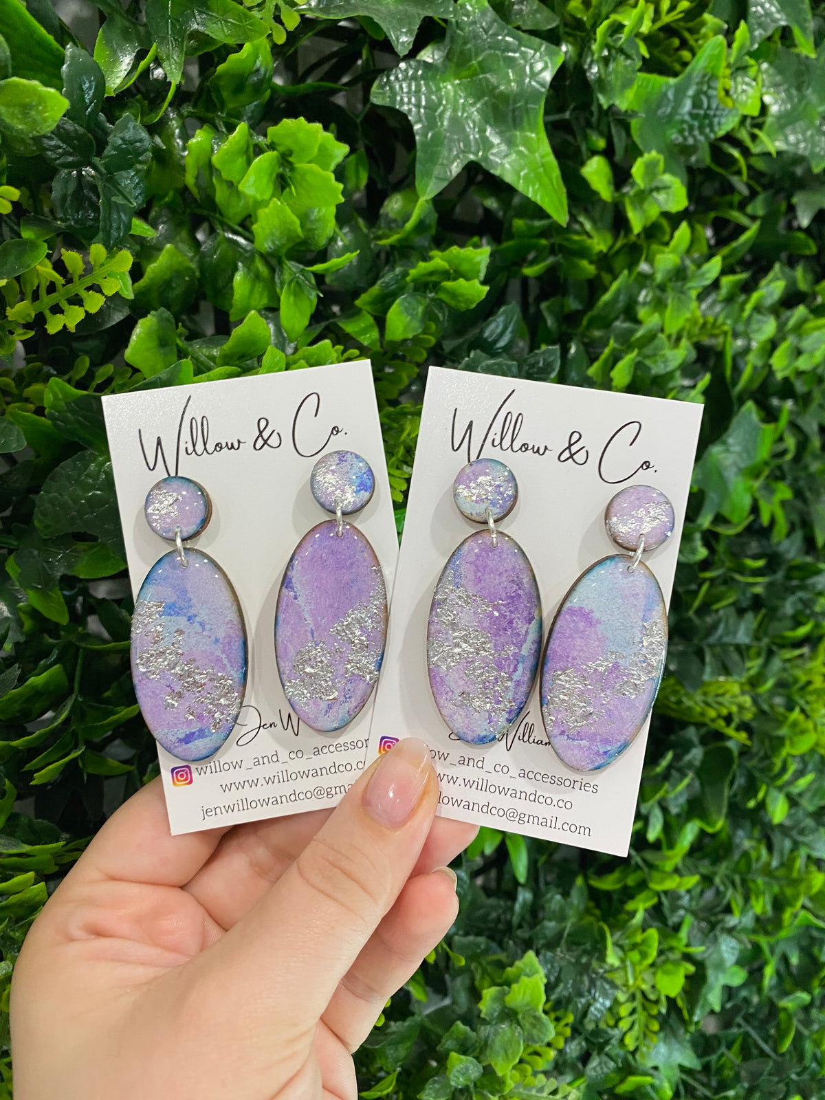 Hand painted Large Oval Dangle Arctic Iris
