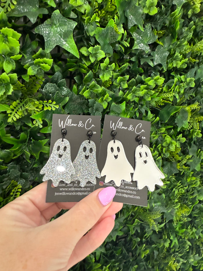 LARGE Boo-tiful Ghost Dangle Silver Glitter
