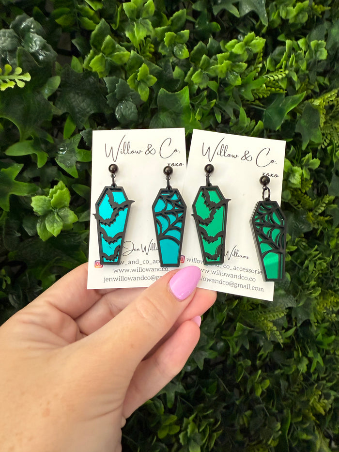 LARGE Wicked Coffins Dangle Teal