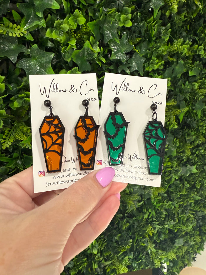 LARGE Wicked Coffins Dangle Orange