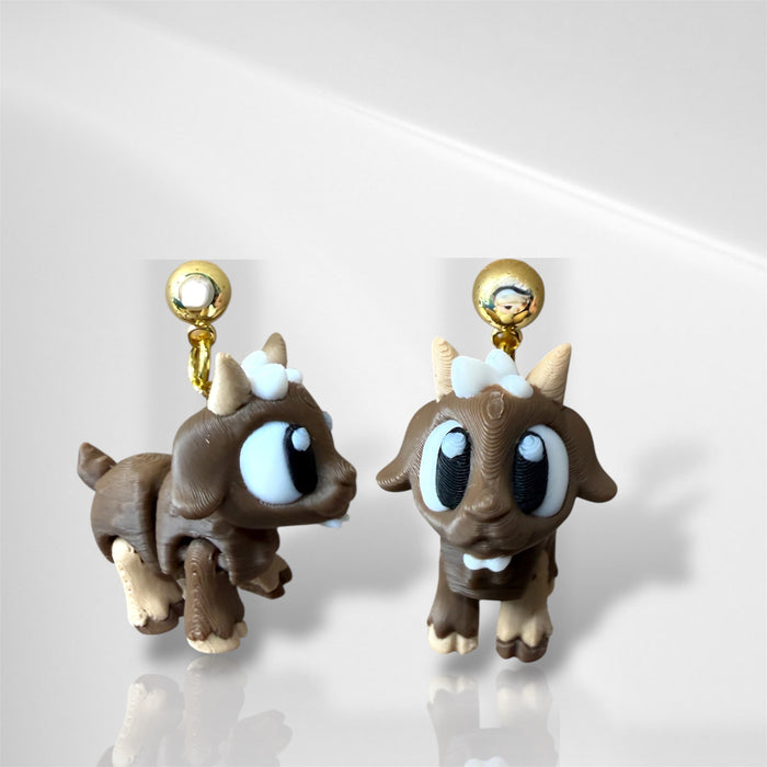 3D Goat Dangle Earrings