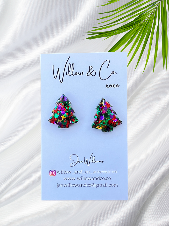 2cm Christmas Tree Studs Celebration