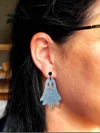 LARGE Boo-tiful Ghost Dangle Silver Glitter