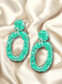LARGE ORGANIC HOOP TEAL & SILVER