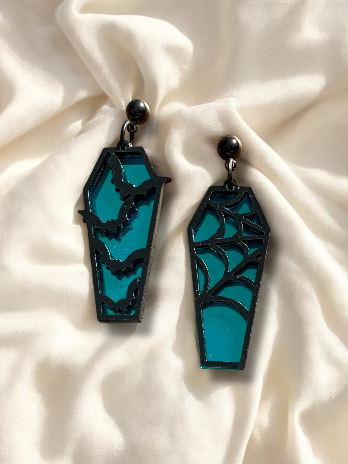 LARGE Wicked Coffins Dangle Teal