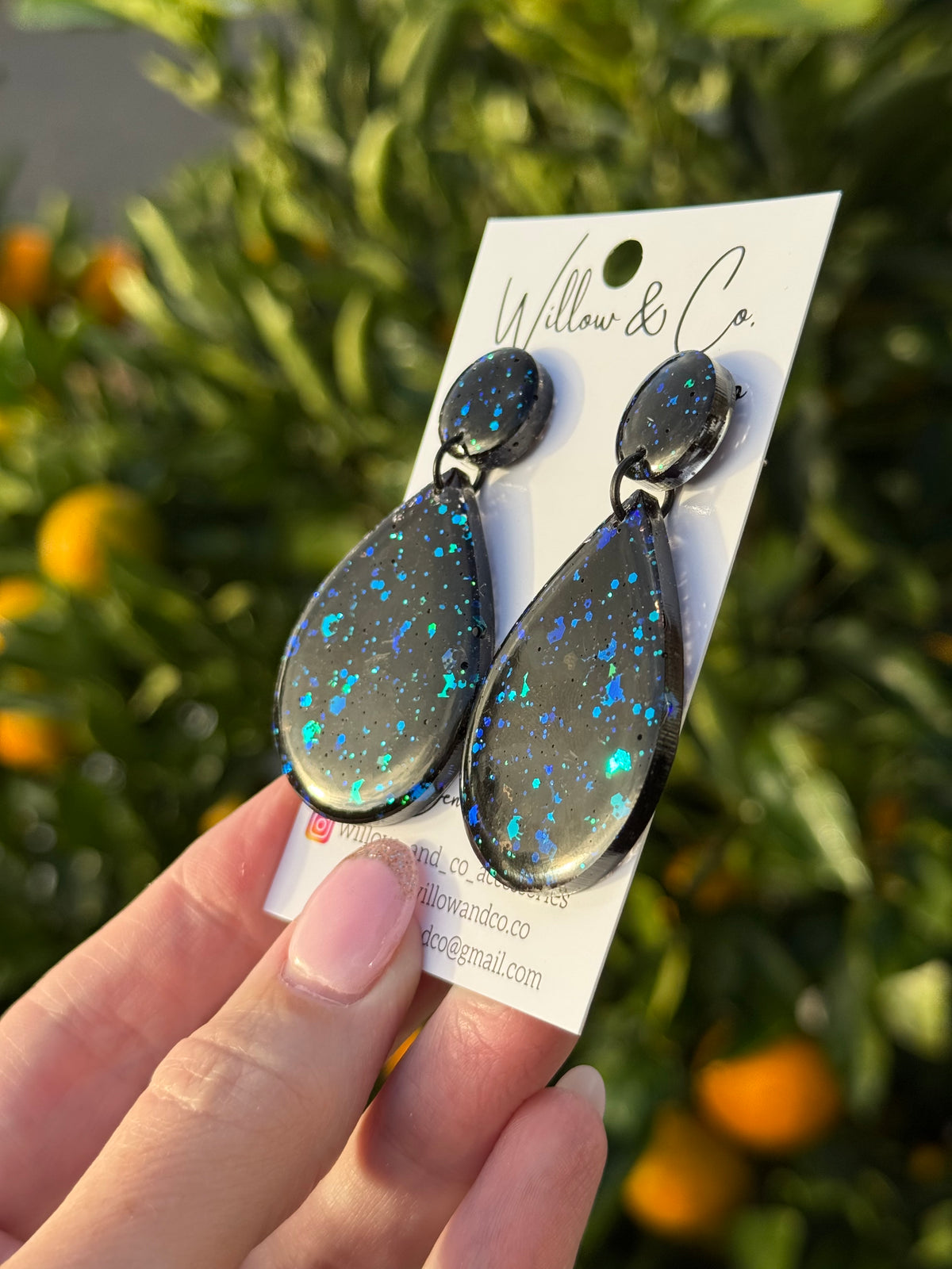 Large Dangle Black Opal