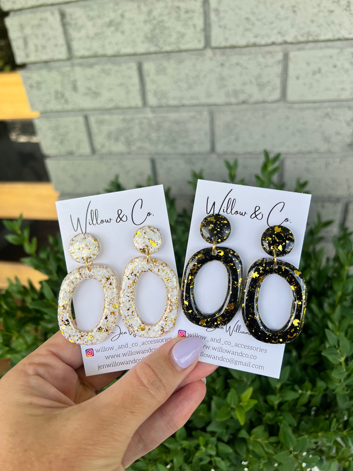 Large Organic Hoop Dangle Midnight Gold