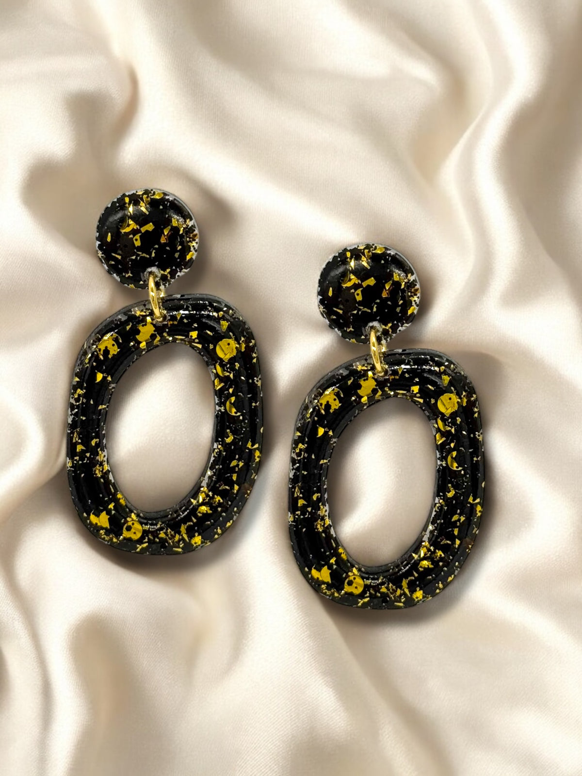 Large Organic Hoop Dangle Midnight Gold
