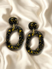 Large Organic Hoop Dangle Midnight Gold