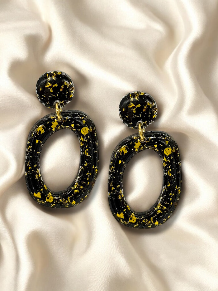 Large Organic Hoop Dangle Midnight Gold