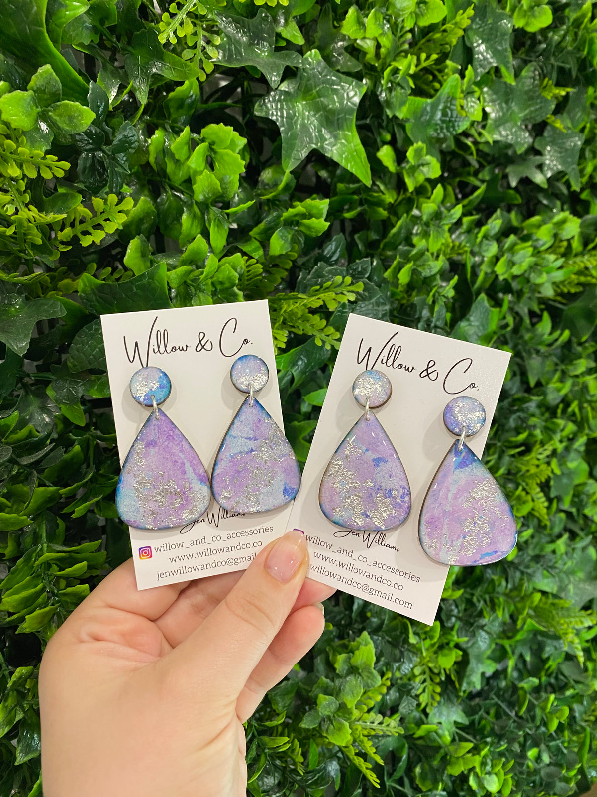 Hand painted Midi teardrop dangle Arctic Iris