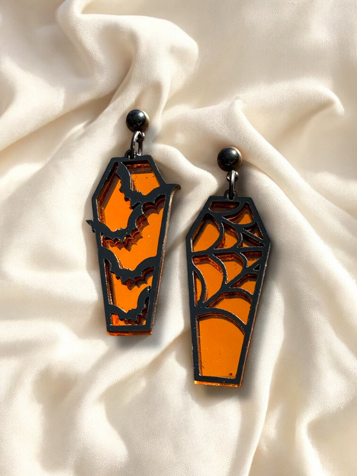 LARGE Wicked Coffins Dangle Orange