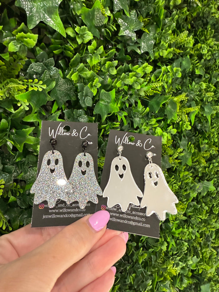 LARGE Boo-tiful Ghost Dangle Silver Mirror