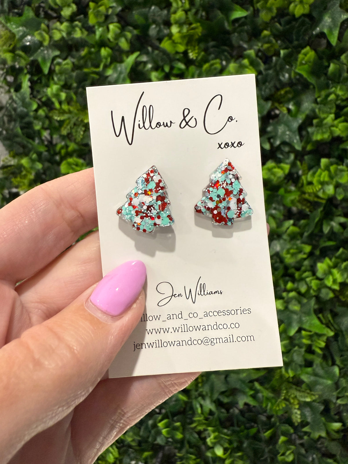 2cm Christmas Tree Stud Peppermint Pop