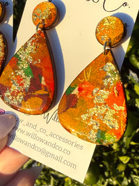 Hand painted Large Oval Dangle Golden Maple