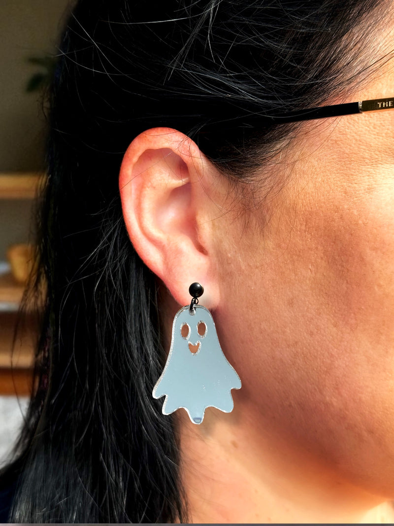 LARGE Boo-tiful Ghost Dangle Silver Mirror