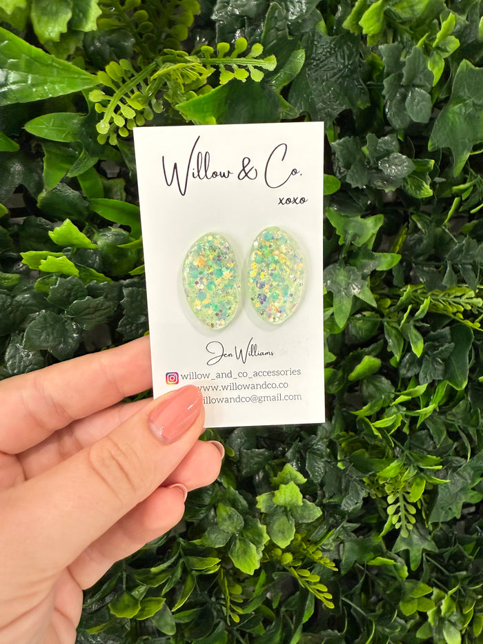Organic Oval Stud Lime Glow