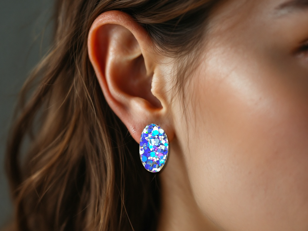 Organic Oval Stud Bluebell Mist