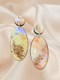 Large Oval Painted Dangle Rose Gold Bloom