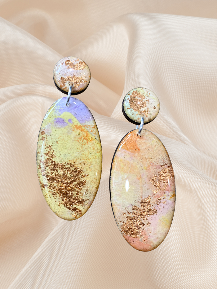 Large Oval Painted Dangle Rose Gold Bloom
