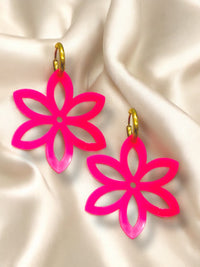 Large Flower Huggie Hoop Hot Pink