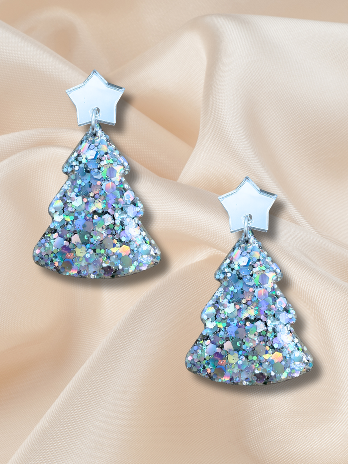 Large Christmas Tree Dangle Kaleidoscope Silver