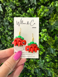 3D Watermelon Stegosaurus Dangle Earrings