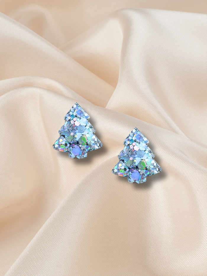 2cm Christmas Tree Studs Kaleidoscope Silver