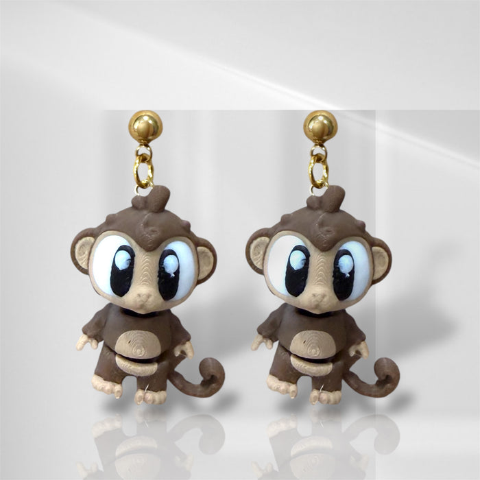 3D Monkey Dangle Earrings
