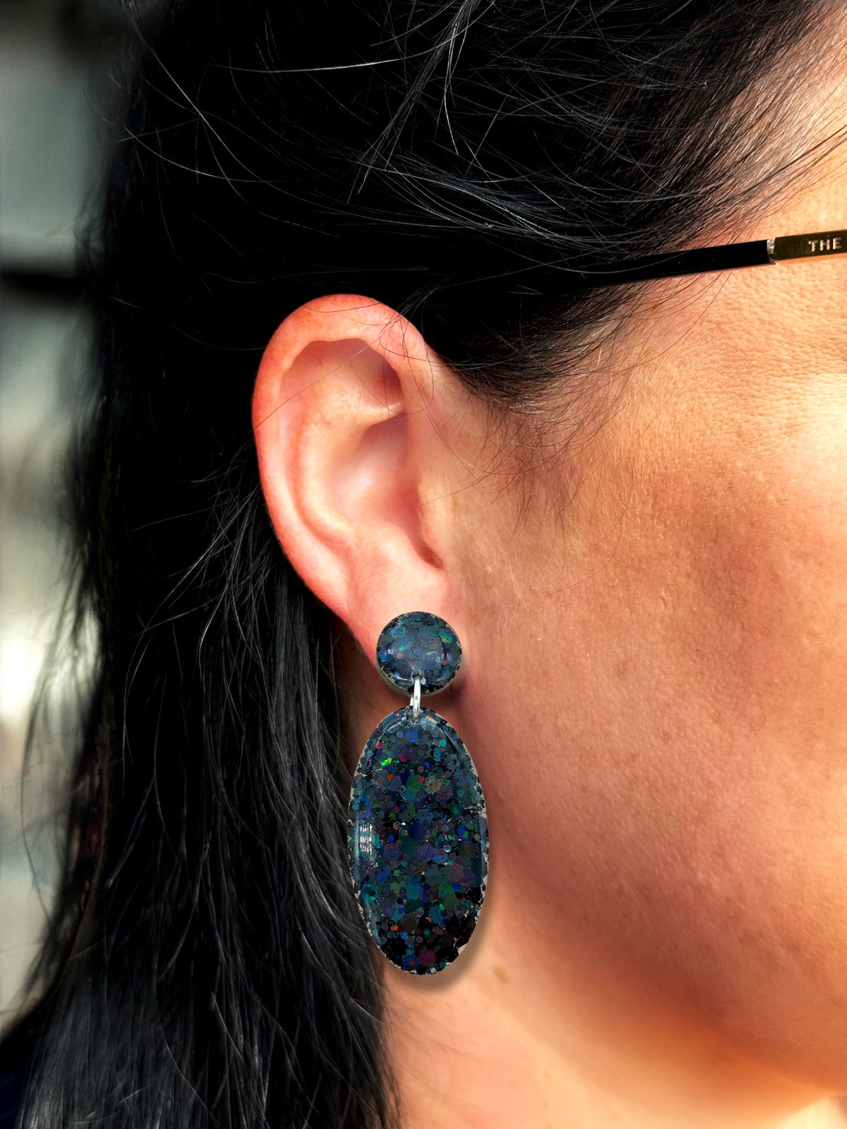 LARGE Oval Dangle Kaleidoscope Black