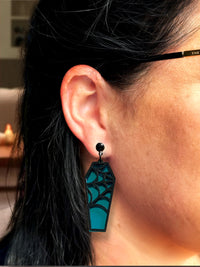LARGE Wicked Coffins Dangle Teal