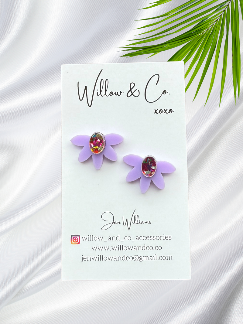 Half Flower Studs Purple