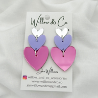 Large Dangle Trio of Hearts PINK