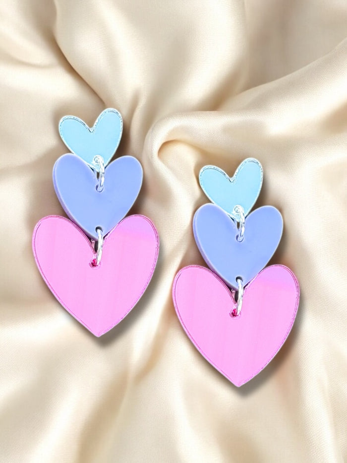 Large Dangle Trio of Hearts PINK