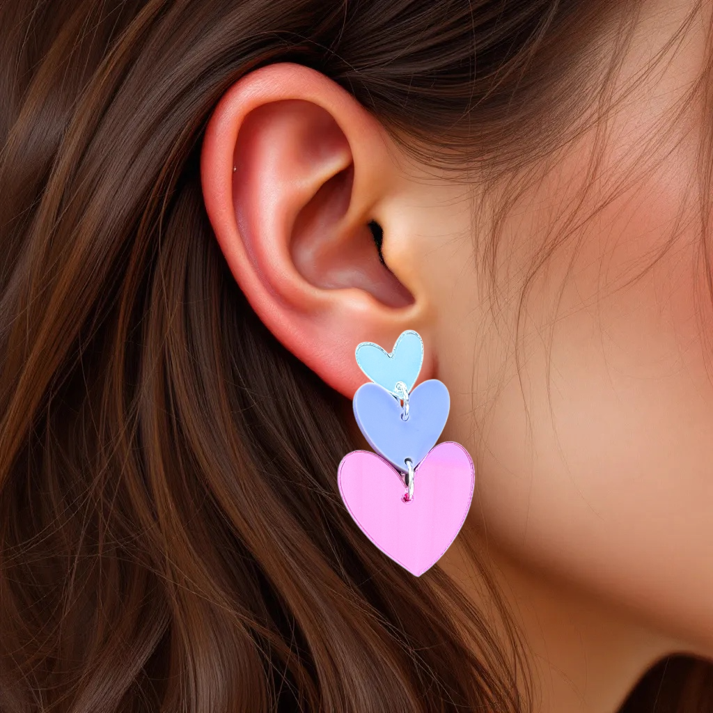 Large Dangle Trio of Hearts PINK