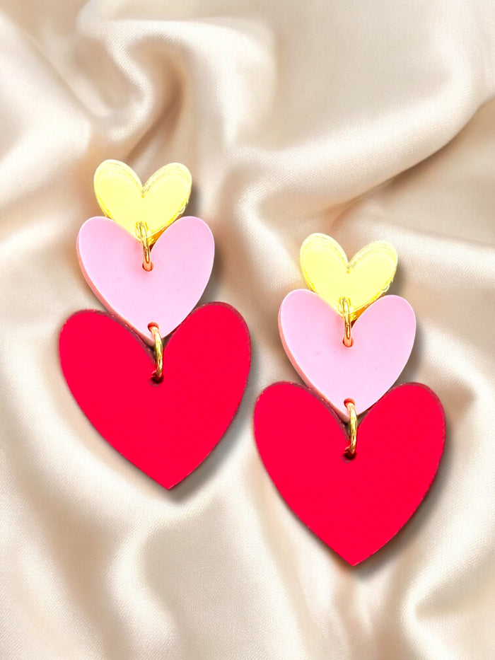 Large Dangle Trio of Hearts RED