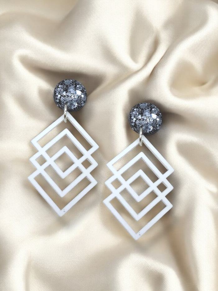 Gatsby Inspired White & Slate Sparkle MIDI Dangle