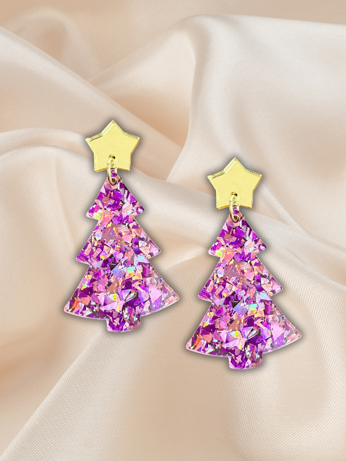Large Acrylic Christmas Tree Dangle Pink Sparkle