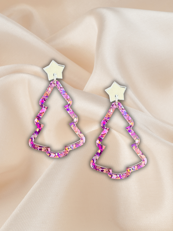 Large Frame Christmas Tree Dangle Pink Sparkle