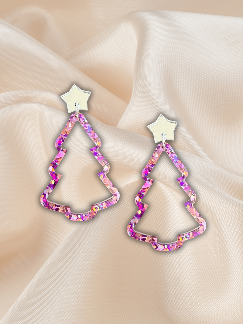 Large Frame Christmas Tree Dangle Pink Sparkle