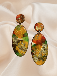 Hand painted Large Oval Dangle Golden Maple
