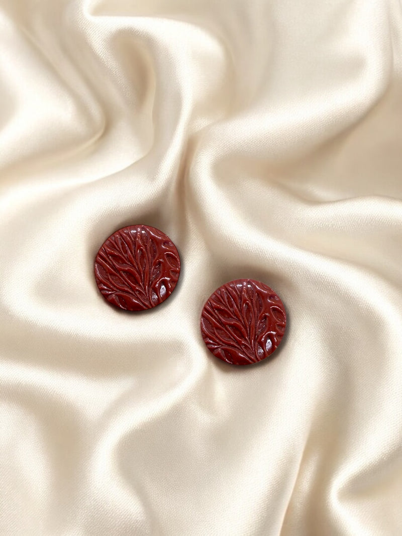 1.5cm Leaf Textured Clay Stud Terracotta