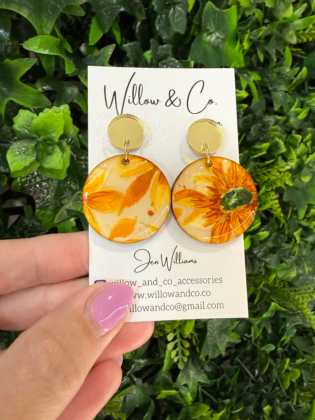 MIDI Handpainted Sunflower Dangles