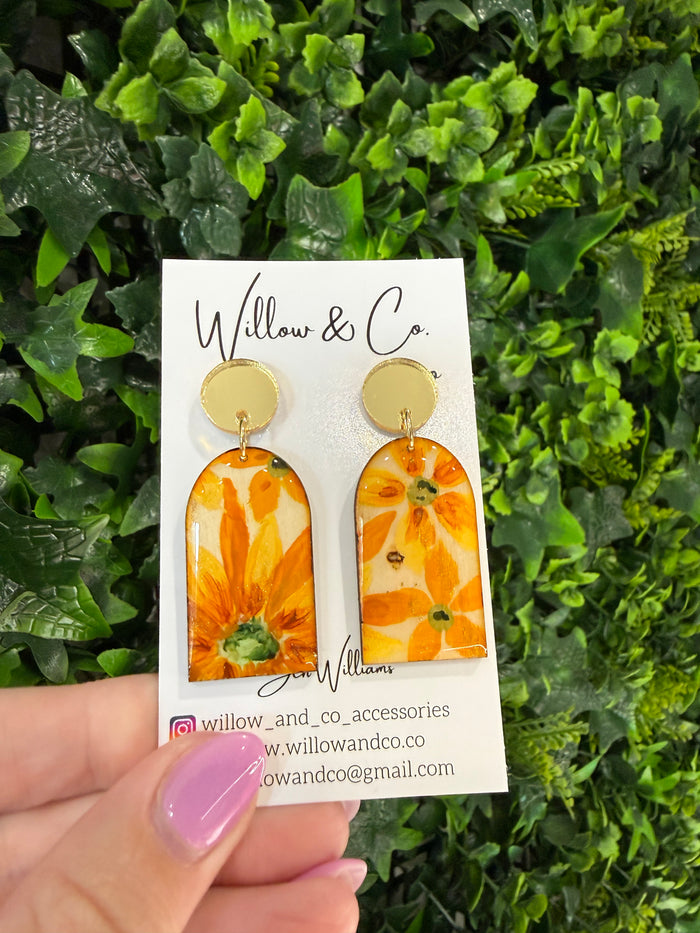 Handpainted Arch Sunflower Dangle