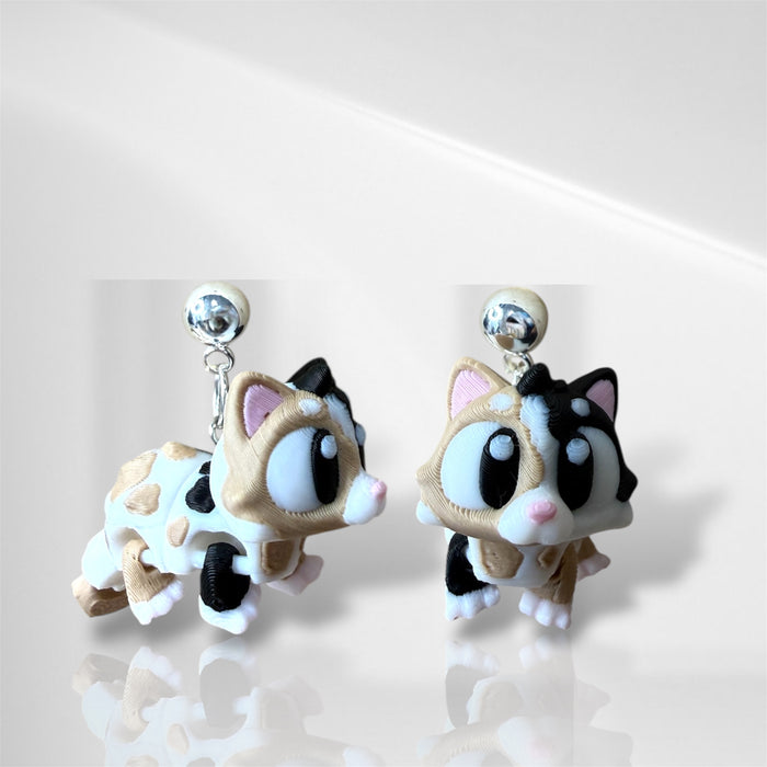 3D Tortoise Shell Cat Dangle Earrings