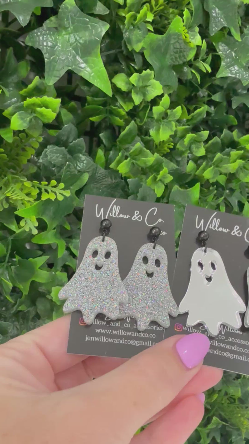LARGE Boo-tiful Ghost Dangle Silver Glitter